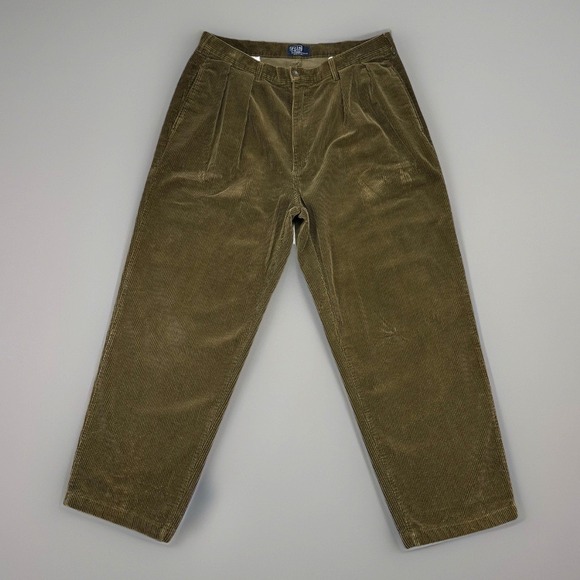 Vintage Polo Ralph Lauren Trousers Mens Cords Corduroy Pants Pleated USA 80s